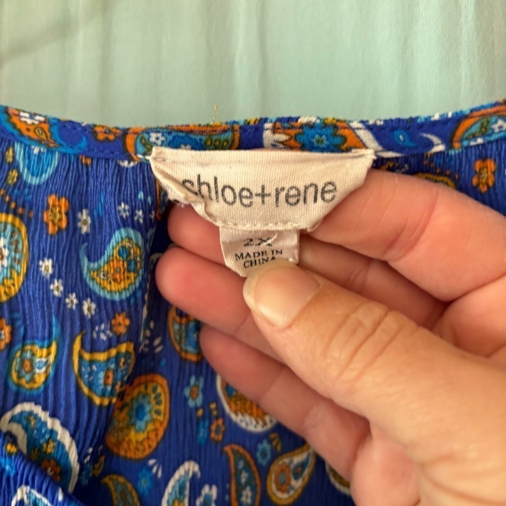 Chloe + Rene Paisley Dress Blue Light Knee Length Sz 2X - Picture 2 of 10